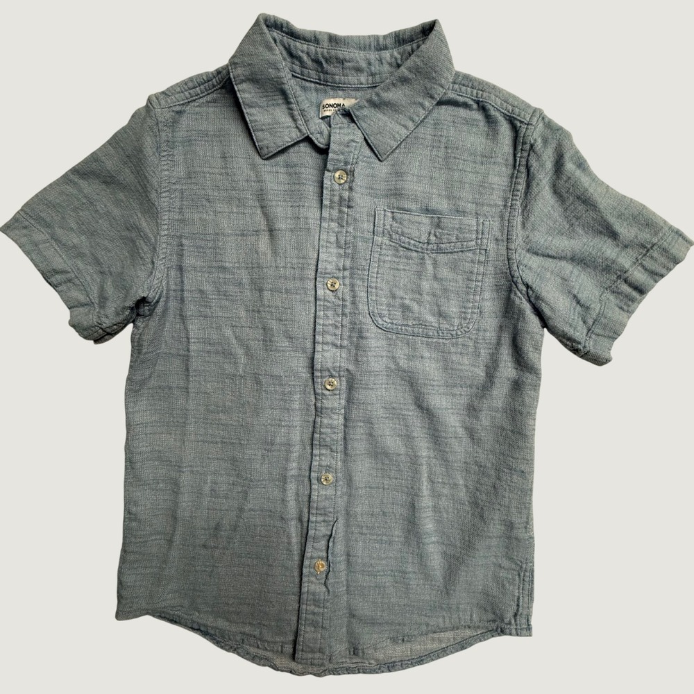 Sonoma Boys L Blue 100% Cotton Short Sleeve Button Up Shirt Casual Pocket